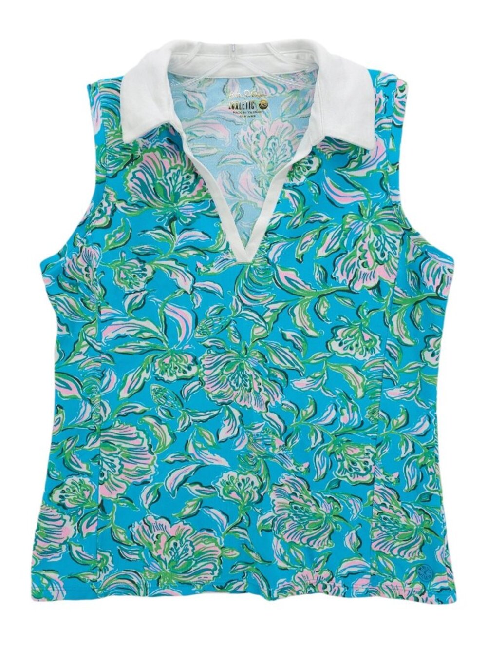 LILLY PULITZER Luxletic Polo Shirt Colorful Sleeveless Meryl Nylon Spandex XS
